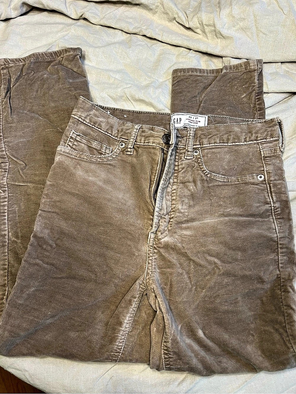 Gap High Rise Vintage Slim Corduroy Pants Brown Waist 26
